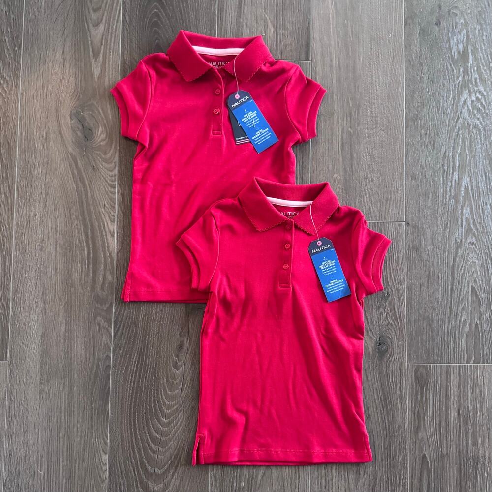 Nautica School Uniform Polo Shirt Red Bundle 2 Girls Sz 5 NEW